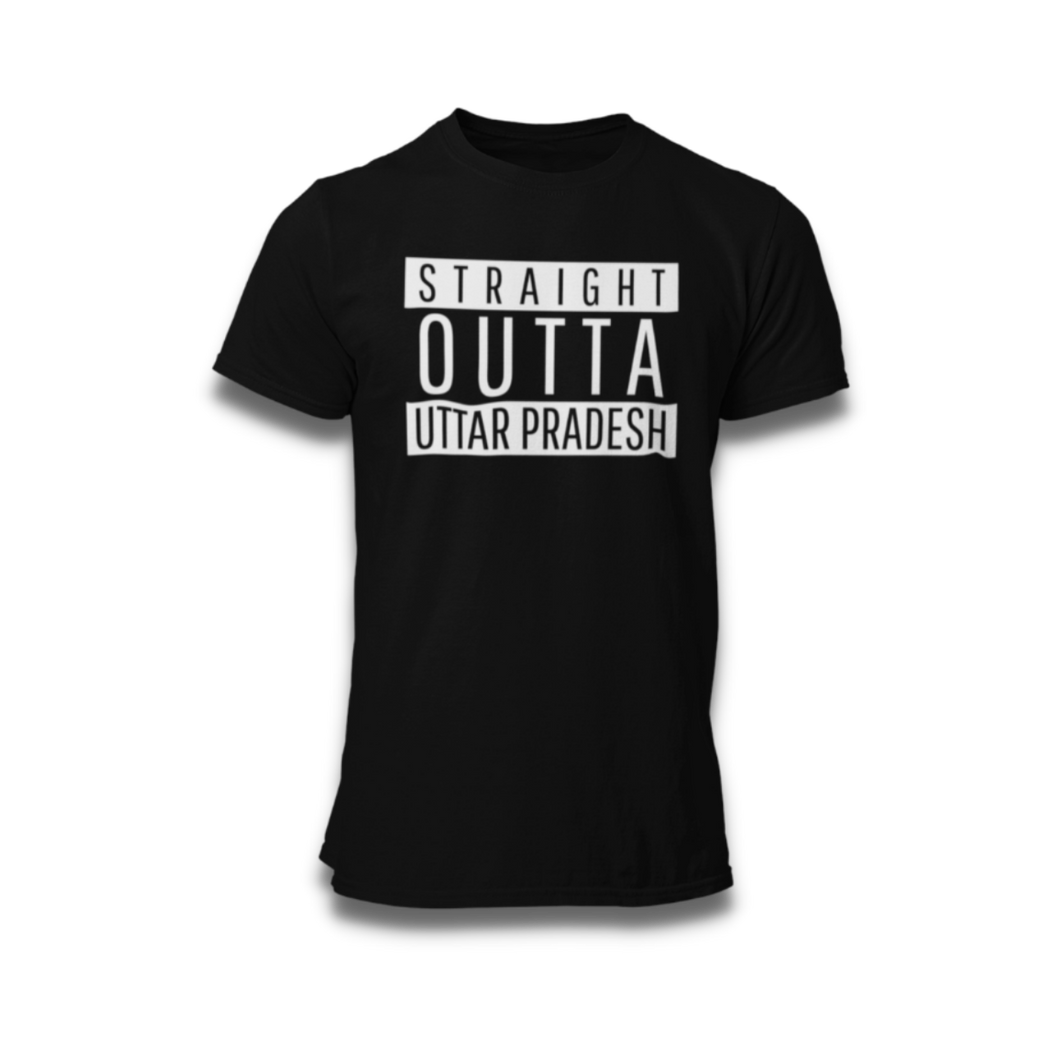 STRAIGHT OUTTA UTTAR PRADES ROUND NECK T-SHIRT - dmonkeyfamily